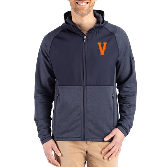 Men's Cutter & Buck Heather Navy Virginia Cavaliers Peshastin Eco Fleece Recycled Raglan Full-Zip Tri-Blend Hybrid