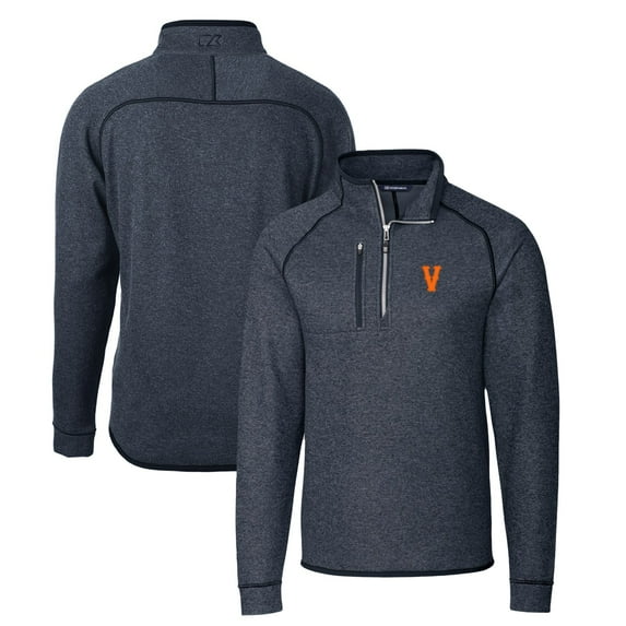 Men's Cutter & Buck Heather Navy Virginia Cavaliers Vintage Mainsail Sweater-Knit Big & Tall Half-Zip Pullover Jacket