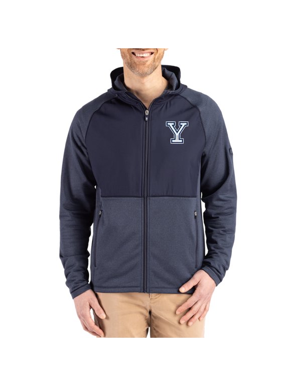 Men's Cutter & Buck Heather Navy Yale Bulldogs Peshastin Eco Fleece Recycled Raglan Full-Zip Tri-Blend Hybrid Jacket