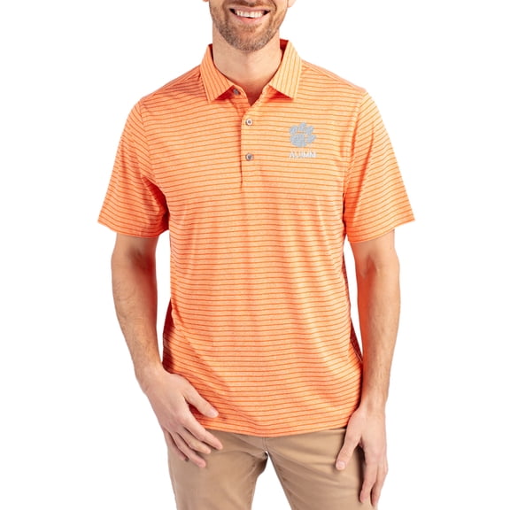 Men's Cutter & Buck Heather Orange Clemson Tigers Alumni Forge Eco Double Stripe Stretch Recycled Polo