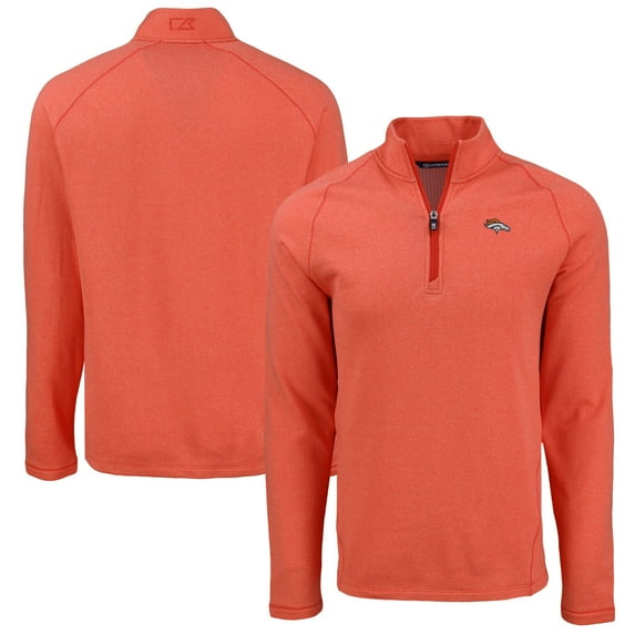 Men's Cutter & Buck Heather Orange Denver Broncos Peshastin Eco Fleece Tri-Blend Raglan Recycled Quarter-Zip Jacket