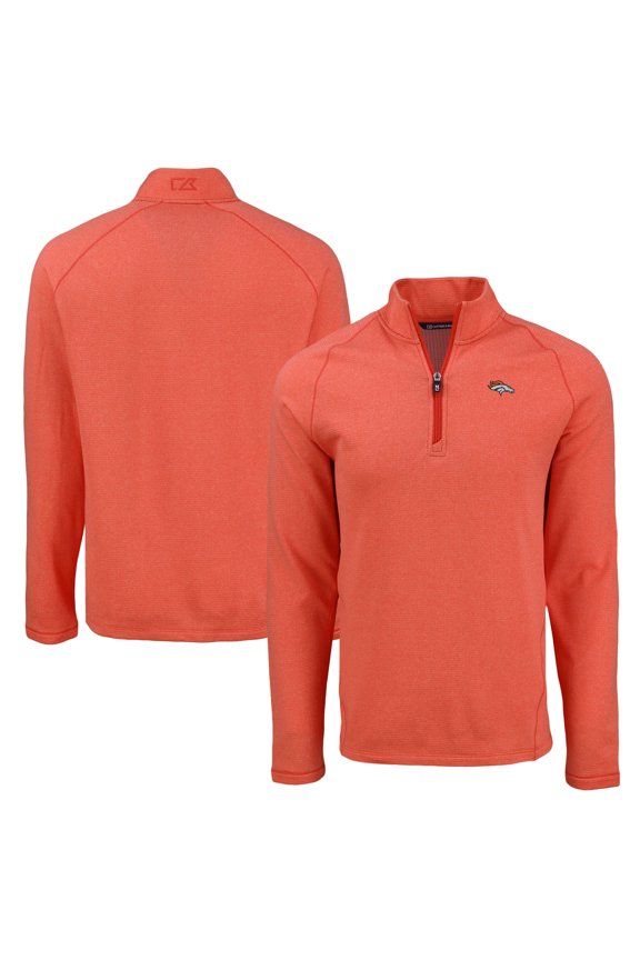 Men's Cutter & Buck Heather Orange Denver Broncos Peshastin Eco Fleece Tri-Blend Raglan Recycled Quarter-Zip Jacket