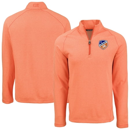 Men's-Cutter & Buck Heather Orange FC Cincinnati Peshastin Eco Fleece Recycled Quarter-Zip Pullover Top