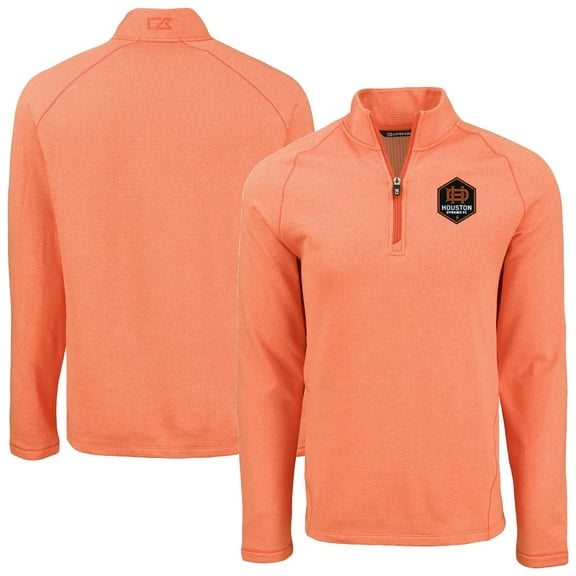 Men's Cutter & Buck Heather Orange Houston Dynamo FC Peshastin Eco Fleece Recycled Raglan Half-Zip Top