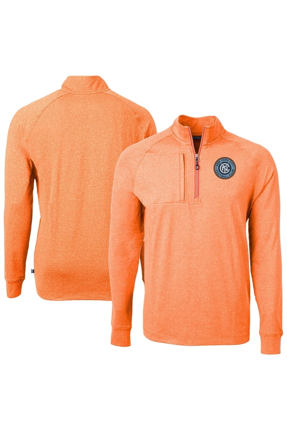 Men's-Cutter & Buck Heather Orange New York City FC Adapt Eco Knit Heather Raglan Quarter-Zip Pullover Top