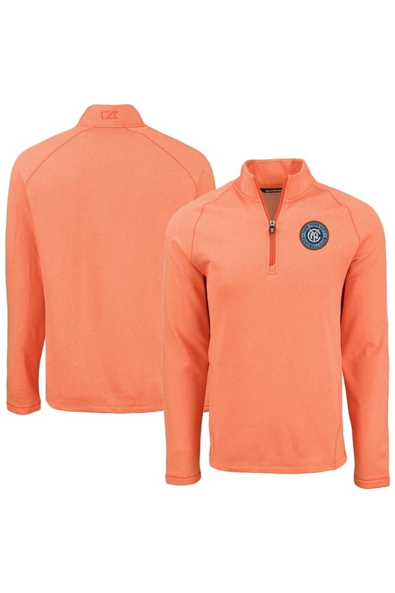 Men's Cutter & Buck Heather Orange New York City FC Peshastin Eco Fleece Recycled Raglan Half-Zip Top