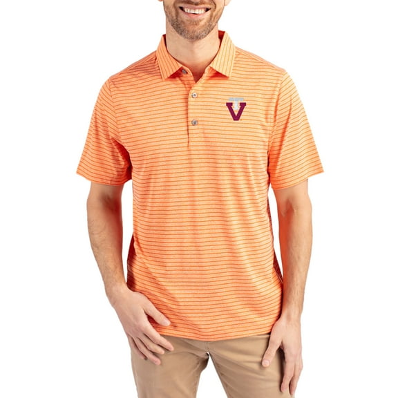 Men's Cutter & Buck Heather Orange Virginia Tech Hokies Forge Eco Heather Stripe Stretch Recycled Polo