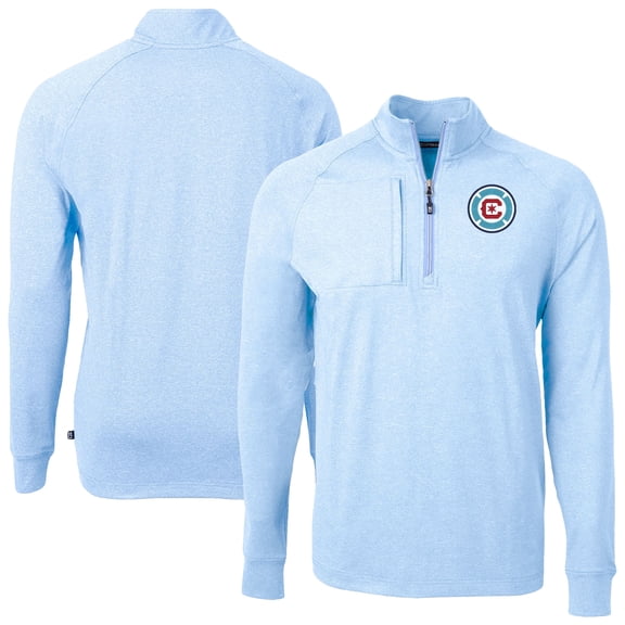 Men's-Cutter & Buck  Heather Powder Blue Chicago Fire Adapt Eco Knit Heather Raglan Quarter-Zip Top