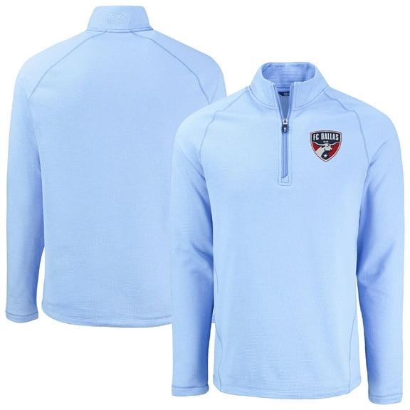 Men's Cutter & Buck Heather Powder Blue FC Dallas Peshastin Eco Fleece Recycled Raglan Half-Zip Top