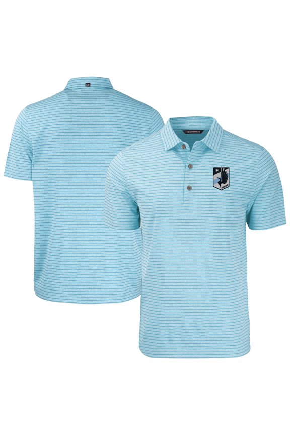 Men's Cutter & Buck Heather Powder Blue Minnesota United FC Forge Eco Stripe Stretch Recycled Tri-Blend Polo