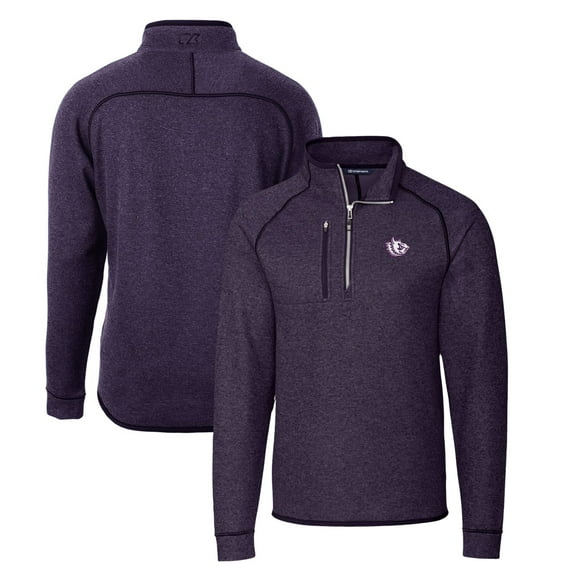 Men's Cutter & Buck Heather Purple TCU Horned Frogs Mainsail Sweater-Knit Half-Zip Pullover Jacket