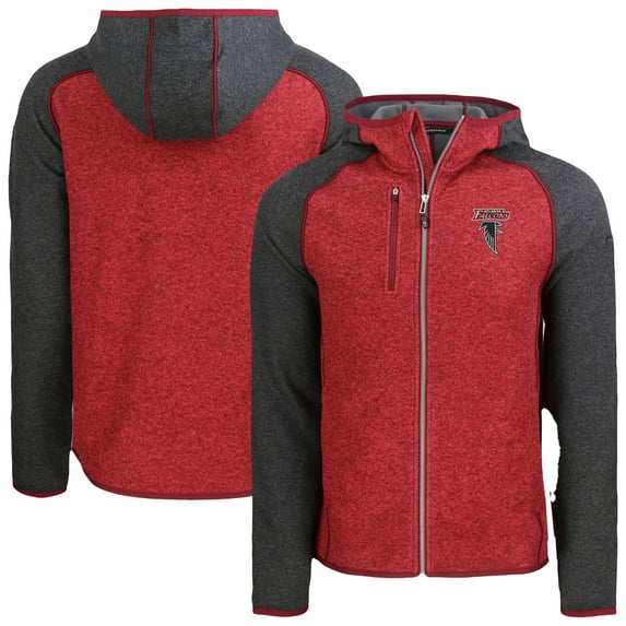 Men's Cutter & Buck Heather Red Atlanta Falcons Mainsail Hoodie Raglan Full-Zip Jacket