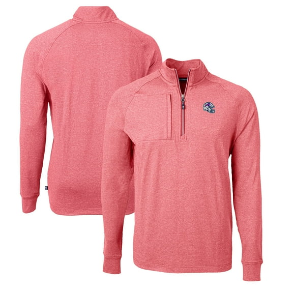 Men's Cutter & Buck Heather Red Buffalo Bills Big & Tall Adapt Eco Raglan Quarter-Zip Jacket