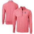 thumbnail image 1 of Men's Cutter & Buck Heather Red Cleveland Guardians Adapt Eco Knit Stretch Recycled Quarter-Zip Pullover Top, 1 of 3