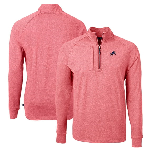 Men's Cutter & Buck Heather Red Detroit Lions Adapt Eco Knit Quarter-Zip Pullover Top