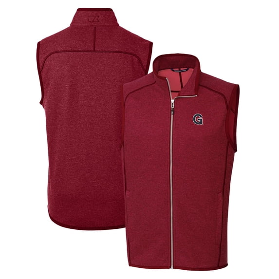 Men's Cutter & Buck Heather Red Gonzaga Bulldogs Mainsail Sweater-Knit Full-Zip Vest