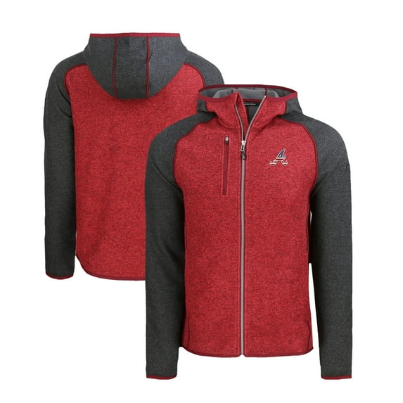 Men's Cutter & Buck Heather Red/Heather Charcoal Atlanta Braves Stars & Stripes Mainsail Sweater-Knit Full-Zip Hoodie