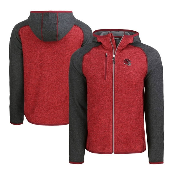 Men's Cutter & Buck  Heather Red/Heather Charcoal Kansas City Chiefs  Helmet Mainsail Sweater-Knit Full-Zip Hoodie