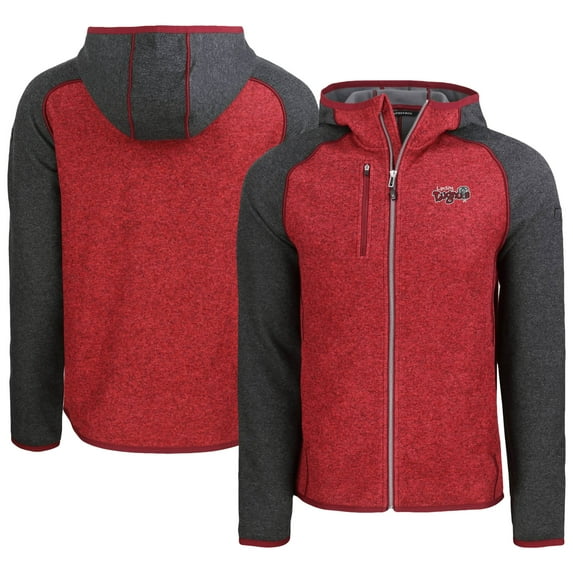 Men's Cutter & Buck Heather Red/Heather Charcoal Lansing Lugnuts Mainsail Raglan Full-Zip Hoodie