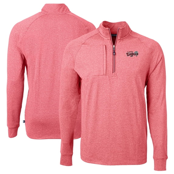 Men's Cutter & Buck Heather Red Lansing Lugnuts Adapt Eco Knit Heather Big & Tall Quarter-Zip Pullover Top