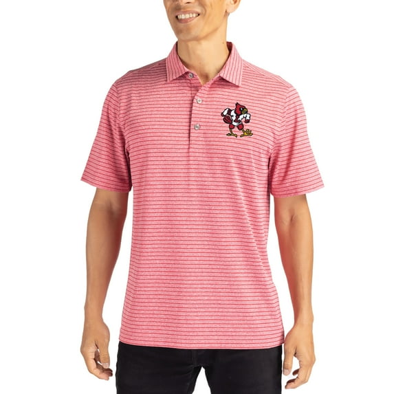 Men's Cutter & Buck Heather Red Louisville Cardinals Forge Eco Heather Stripe Stretch Recycled Polo