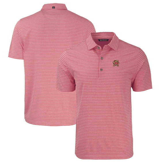 Men's Cutter & Buck Heather Red Maryland Terrapins Big & Tall Forge Eco Stripe Stretch Recycled Polo