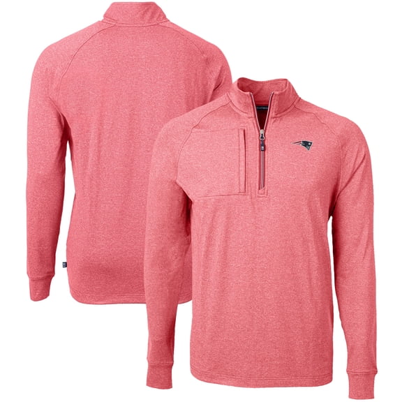 Men's Cutter & Buck Heather Red New England Patriots Big & Tall Adapt Eco Raglan Quarter-Zip Jacket