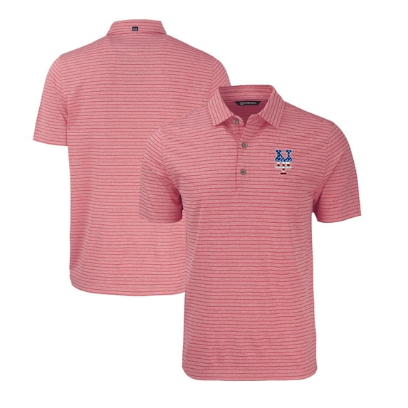 Men's Cutter & Buck Heather Red New York Mets Stars & Stripes Big & Tall Forge Eco Heather Stripe Stretch Recycled Polo