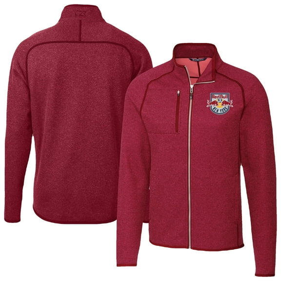 Men's-Cutter & Buck Heather Red New York Red Bulls Mainsail Sweater-Knit Full-Zip Jacket