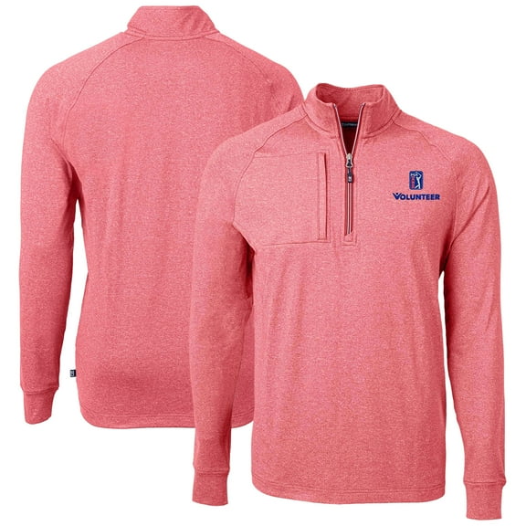 Men's Cutter & Buck Heather Red PGA TOUR Volunteers Big & Tall Adapt Eco Knit Quarter-Zip Pullover Top