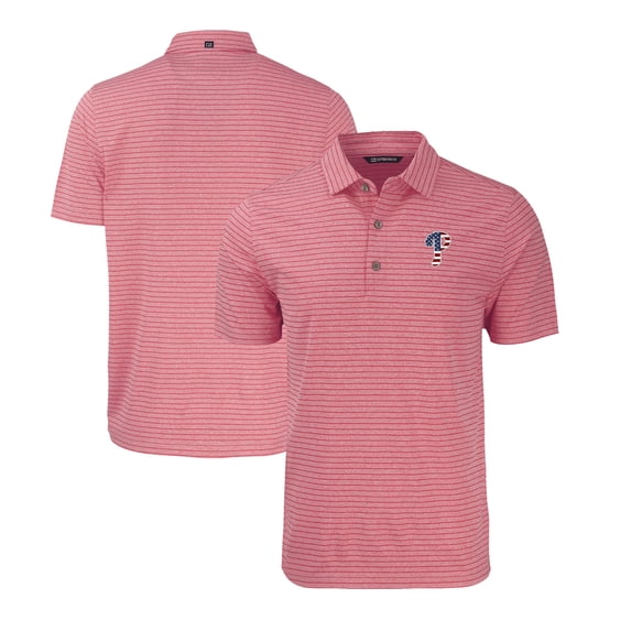 Men's Cutter & Buck Heather Red Philadelphia Phillies Stars & Stripes Big & Tall Forge Eco Heather Stripe Stretch