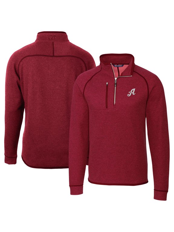 Men's Cutter & Buck Heather Red Reno Aces Mainsail Sweater-Knit Half-Zip Pullover Jacket