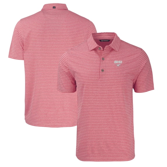 Men's Cutter & Buck Heather Red SMU Mustangs Big & Tall Forge Eco Heather Stripe Stretch Recycled Polo