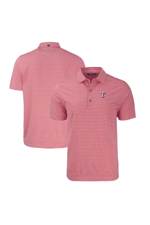 Men's Cutter & Buck Heather Red Texas Rangers Forge Eco Heathered Stripe Stretch Recycled Polo