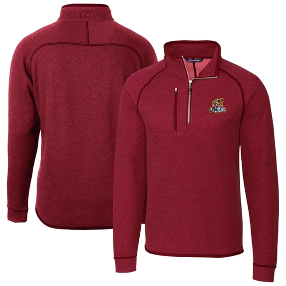 Men's Cutter & Buck Heather Red Toledo Mud Hens Mainsail Sweater-Knit Half-Zip Pullover Jacket