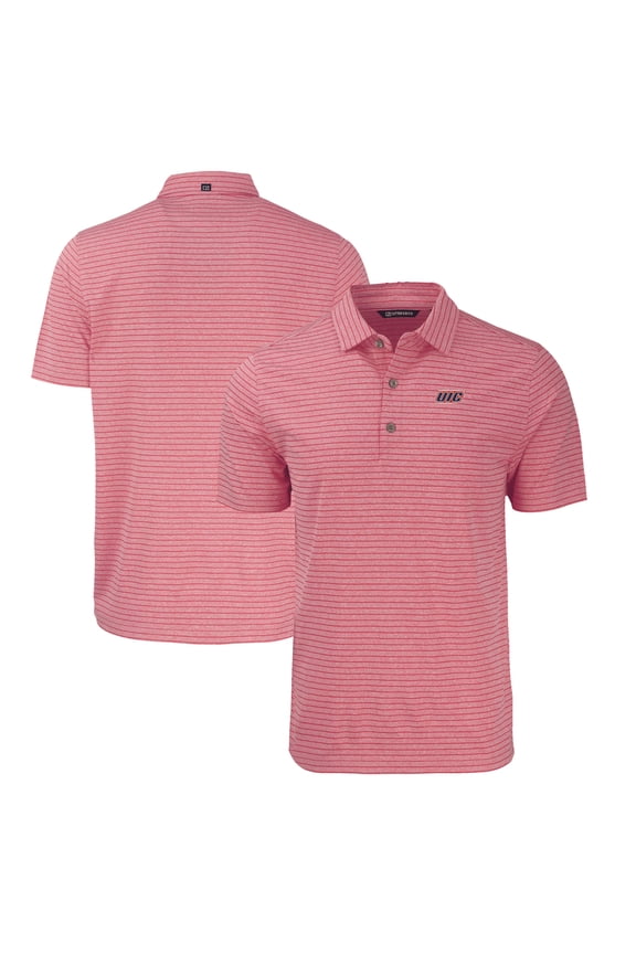 Men's Cutter & Buck  Heather Red UIC Flames Forge Eco Heathered Stripe Stretch Recycled Polo