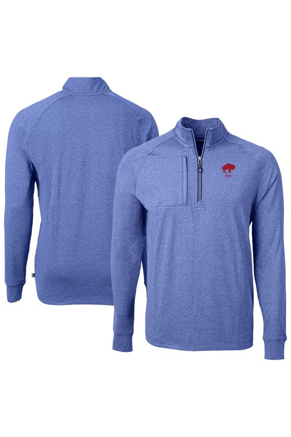Men's Cutter & Buck Heather Royal Buffalo Bills Big & Tall Adapt Eco Raglan Quarter-Zip Jacket