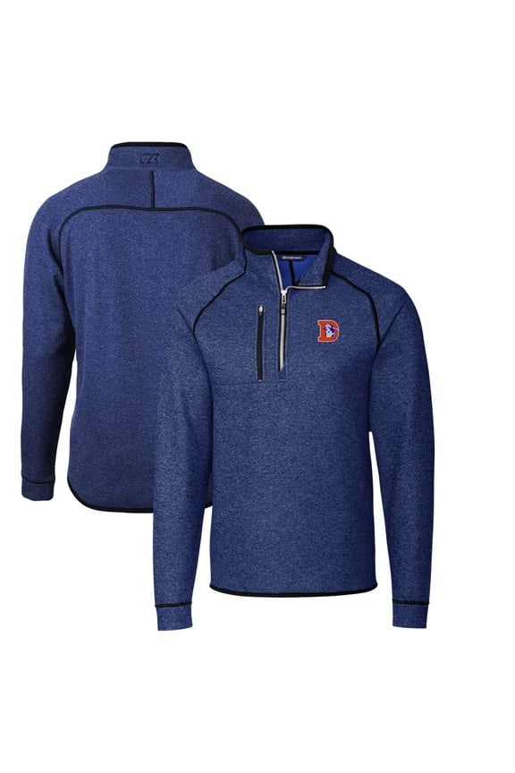 Men's Cutter & Buck Heather Royal Denver Broncos Throwback Logo Mainsail Sweater-Knit Half-Zip Pullover Jacket