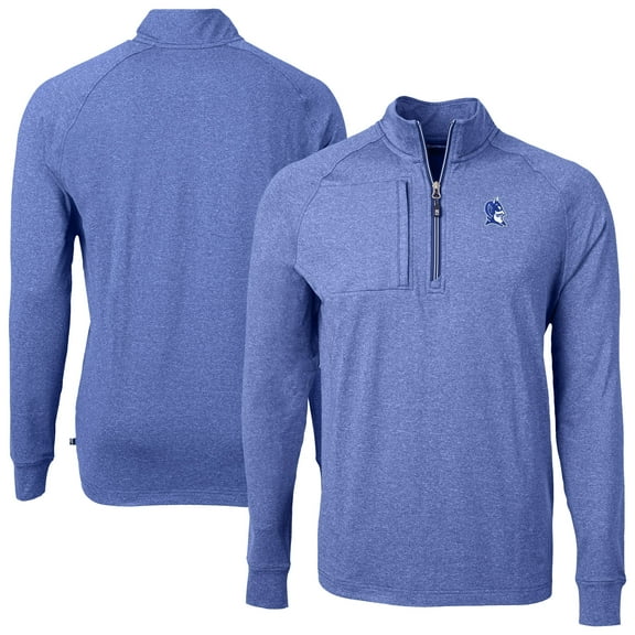 Men's Cutter & Buck Heather Royal Duke Blue Devils Adapt Eco Knit Heather Raglan Quarter-Zip Top
