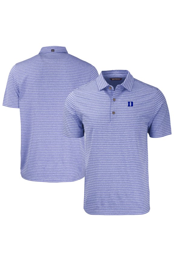 Men's Cutter & Buck Heather Royal Duke Blue Devils Forge Eco Heather Stripe Stretch Recycled Polo