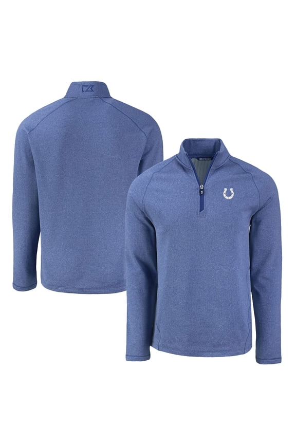 Men's Cutter & Buck Heather Royal Indianapolis Colts Peshastin Eco Fleece Tri-Blend Raglan Recycled Quarter-Zip Jacket