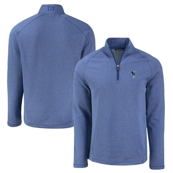 Men's Cutter & Buck Heather Royal Indianapolis Colts Peshastin Eco Fleece Tri-Blend Raglan Recycled Quarter-Zip Jacket