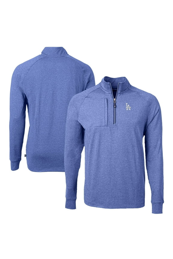 Men's Cutter & Buck Heather Royal Los Angeles Dodgers Big & Tall Adapt Eco Knit Stretch Recycled Quarter-Zip Pullover