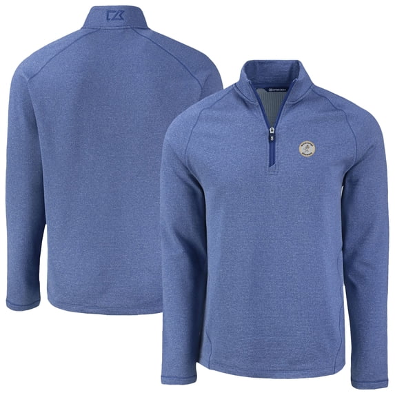 Men's Cutter & Buck Heather Royal Milwaukee Brewers Peshastin Eco Fleece Recycled Raglan Quarter-Zip Top