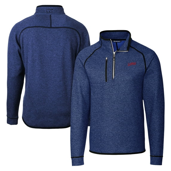 Men's Cutter & Buck Heather Royal SMU Mustangs Vault Mainsail Sweater-Knit Raglan Half-Zip Jacket