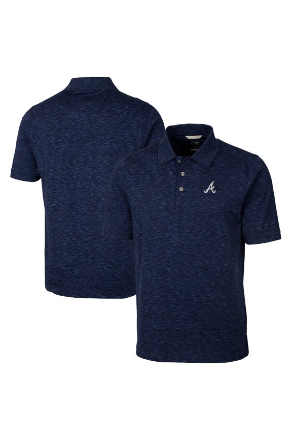 Men's Cutter & Buck Heathered Navy Atlanta Braves Advantage Space Dye Tri-Blend Polo