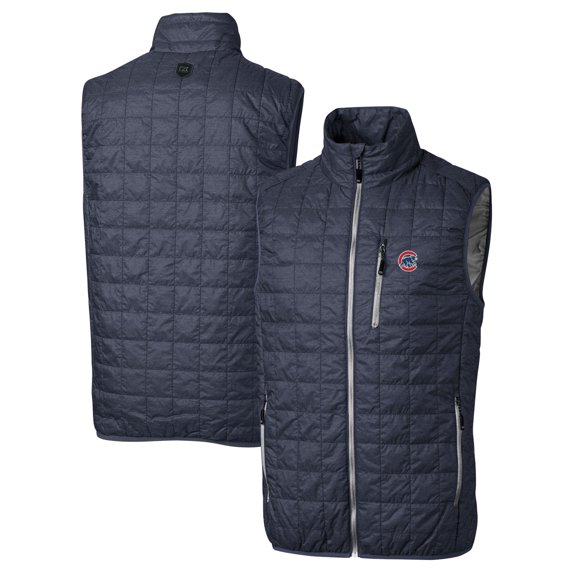Men's Cutter & Buck Heathered Navy Chicago Cubs Rainier Full-Zip Puffer Vest