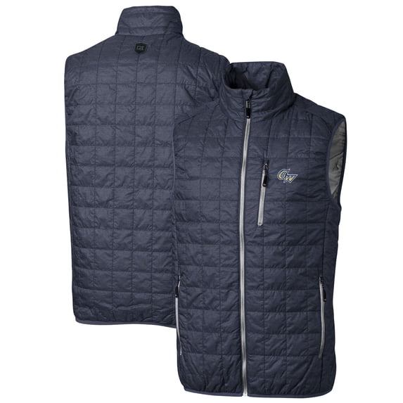Men's Cutter & Buck Heathered Navy George Washington University Big & Tall Rainier PrimaLoft Eco Full-Zip Puffer Vest
