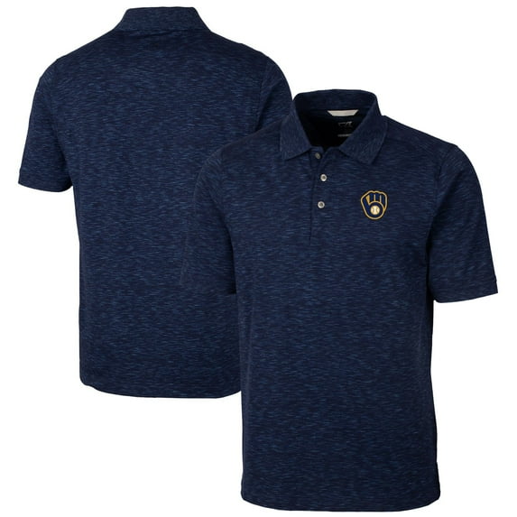 Men's Cutter & Buck Heathered Navy Milwaukee Brewers Advantage Space Dye Tri-Blend Polo
