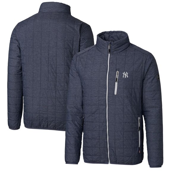Men's Cutter & Buck Heathered Navy New York Yankees Big & Tall Rainier Full-Zip Puffer Jacket
